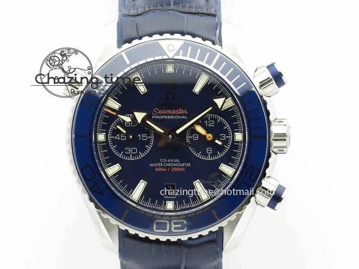 0129 EyeCatching Planet Ocean Master Chronometer SS OM 1:1 Best Edition Blue Dial On Leather Strap A 8176